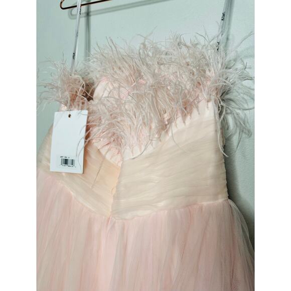 NWT MAC DUGGAL 20557 Pink Ombre Strapless Tulle Base Feather Bodice Gown Size 14 - Picture 13 of 16